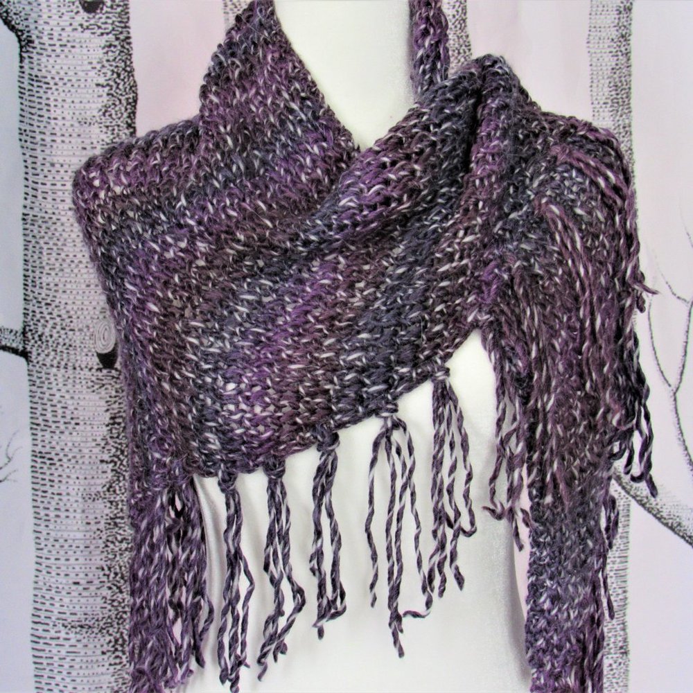 Hand Knit Alpaca  Fringed Shawl Wrap Oversized Scarf Cottagecore Witchy